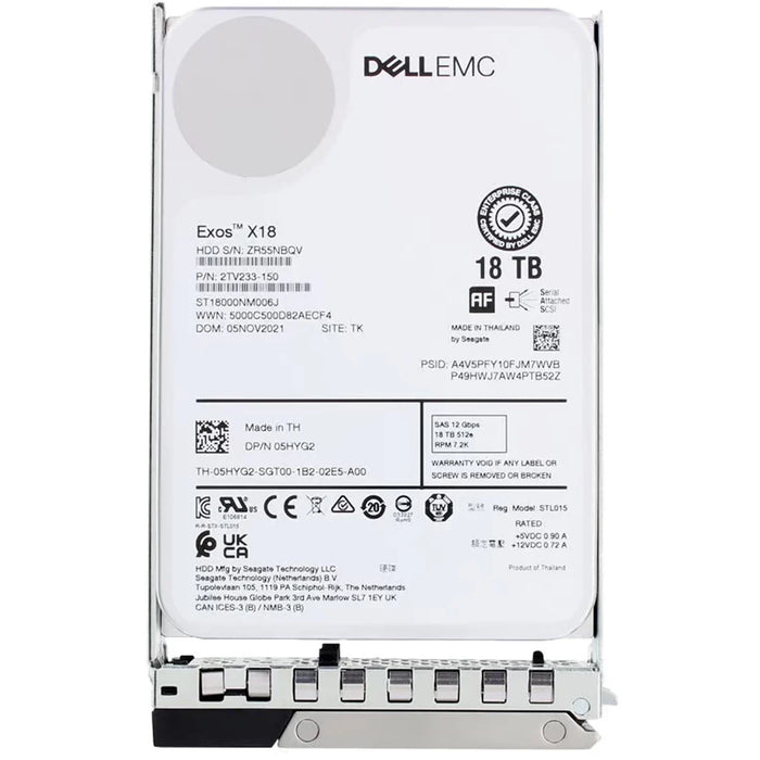 Dell EMC 5HYG2 18TB 7.2K RPM SAS 12Gbps 512e 3.5inch Hot-Plug Hard Drive with 14G Tray | USED