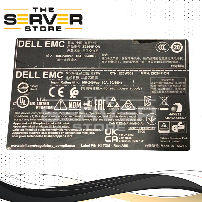 Dell EMC PowerSwitch Z9264F-ON E23W 1RU Data Center Switch. Featuring 64x 100GbE QSFP28 Ports, 2x 10GbE SFP+ Ports. Reverse Airflow. P/N: Z9264F-ON.