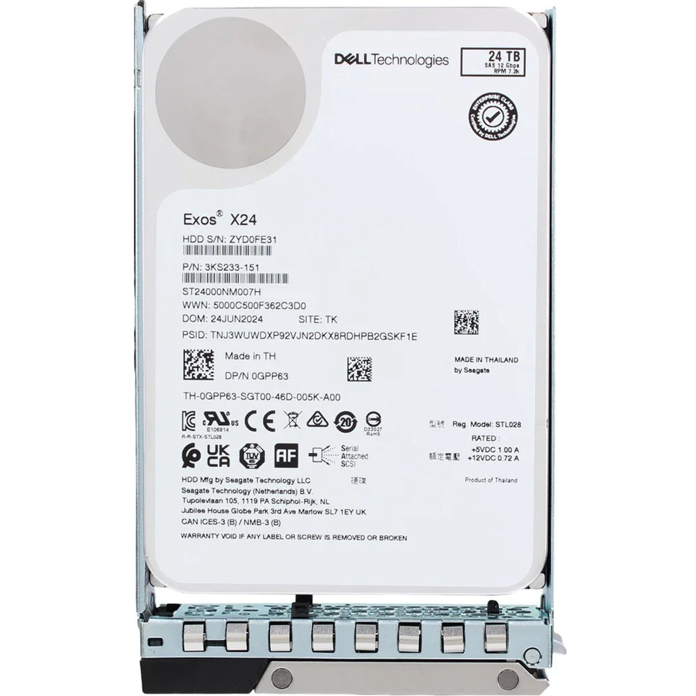 Dell GPP63 24TB 7.2K SAS-12Gbps 512e 512MB 3.5inch Hot-Plug Hard Drive With Tray | USED
