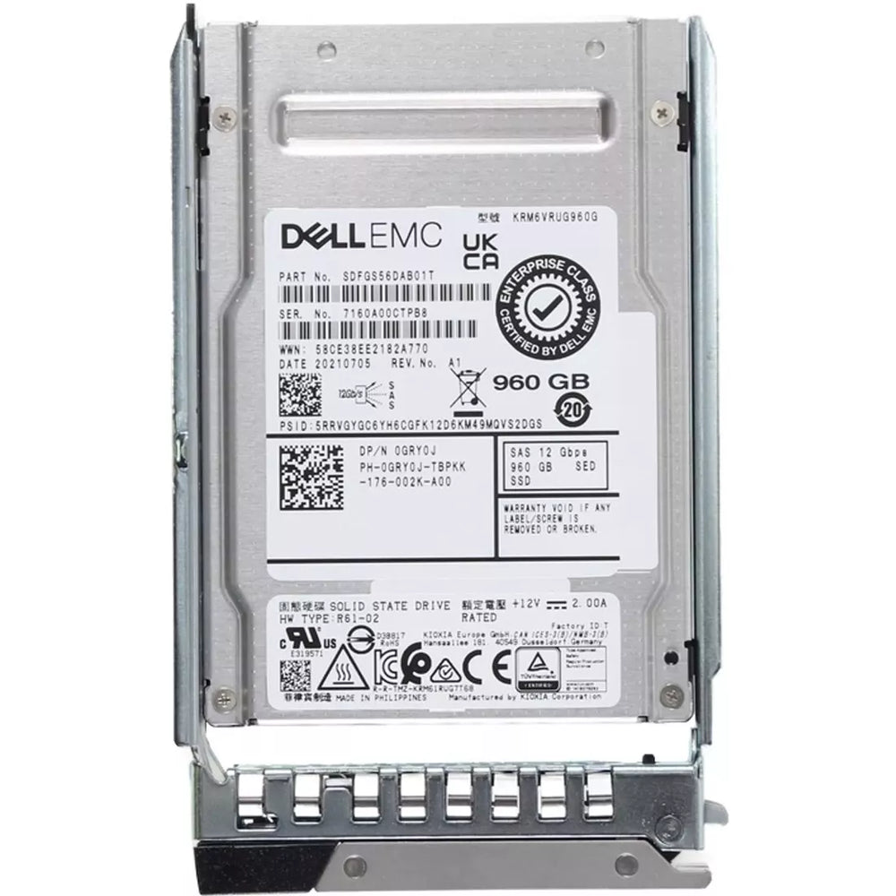 Dell GRY0J 960GB SED SAS-12Gbps Read Intensive 1DWPD 2.5Inch Hot-Plug SSD | USED