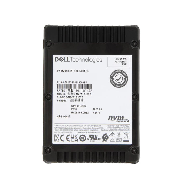Dell H4N87 15.36TB PCIe Gen5x4 NVMe U.2 I.5Inch Read Intensive SSD | USED