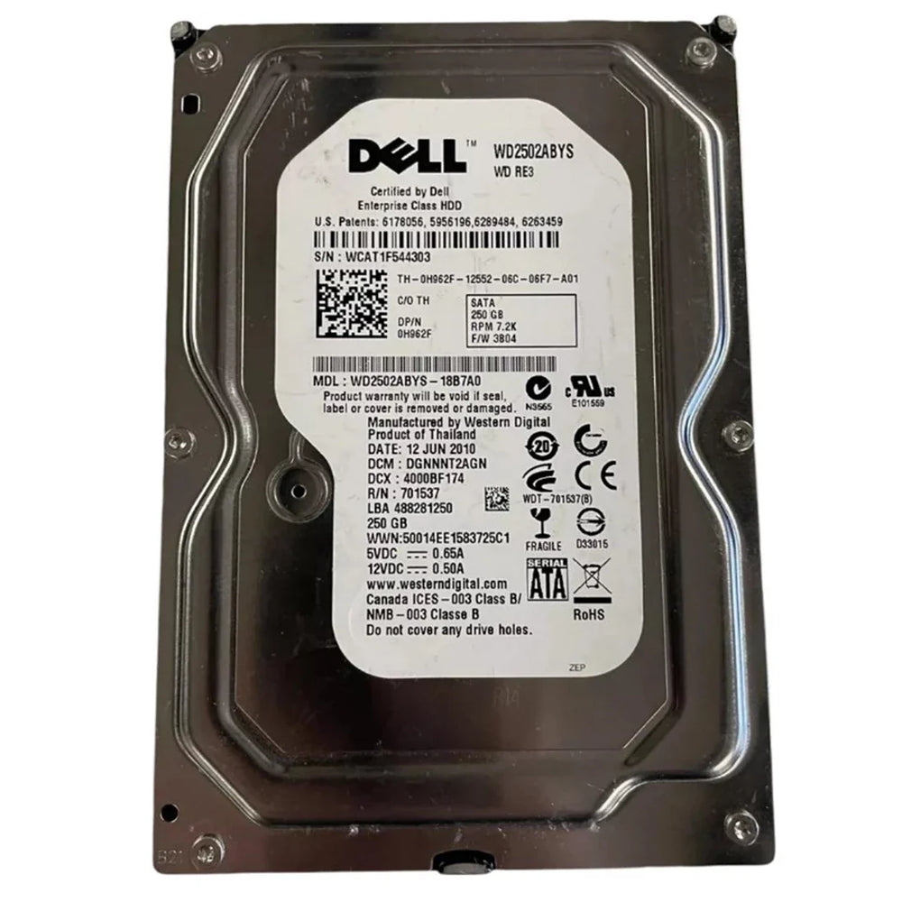 Dell H962F 250GB 7.2K 3.5" SATA Internal Hard Drive | USED