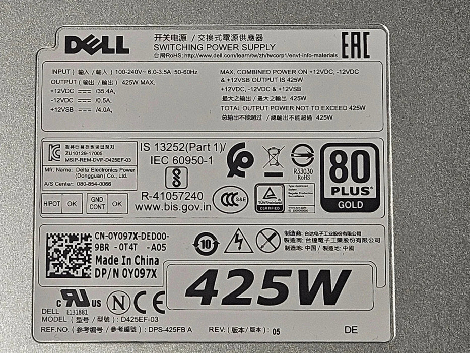 Dell L425EF-00 Precision 5820 425W PSU Power Supply 3W8F7/Y097X Genuine Dell