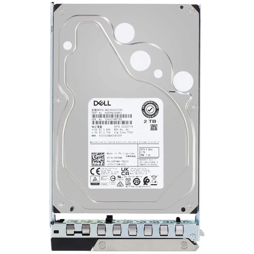 Dell NPVM6 2TB 7.2K SATA 6Gbps 128MB 512n 3.5" Hard Drive with 14G Tray | USED