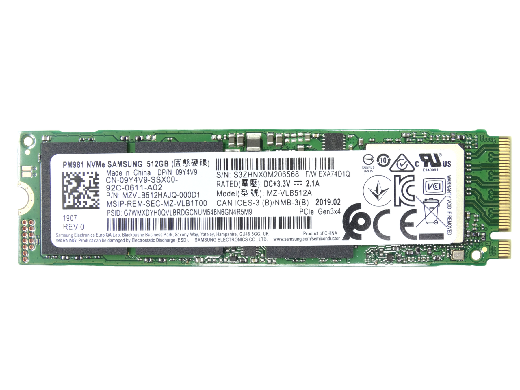 Dell PM981 512GB NVMe M.2 PCLe SSD Solid State Drive (9Y4V9)