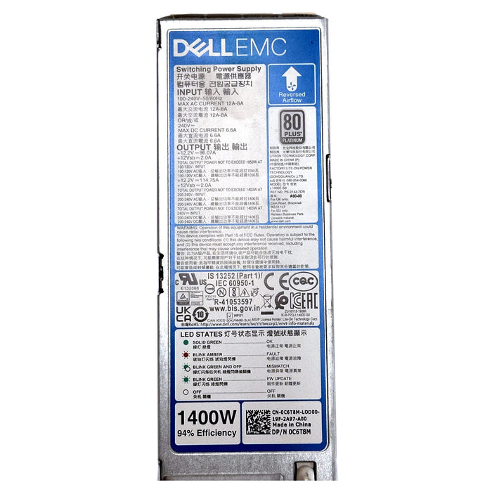 Dell Platinum 80+ 1400W Reverse Air Flow (RAF) 60mm Power Supply Unit (PSU)