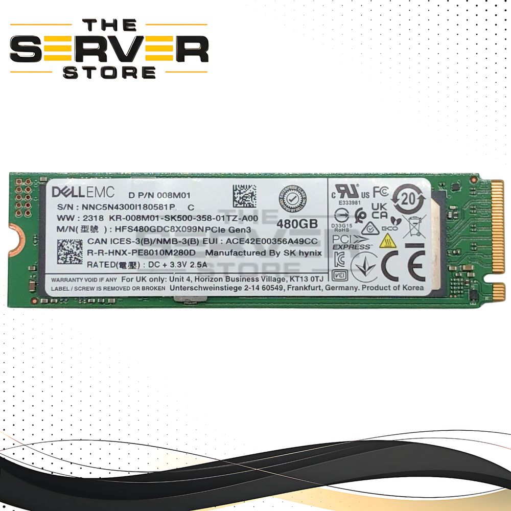 Dell SK Hynix 480GB PCIe Gen3 x4 NVMe M.2 2280 TLC SSD, For BOSS-N1 Boot Optimized Storage Solution. P/N: 08M01, 008M01.