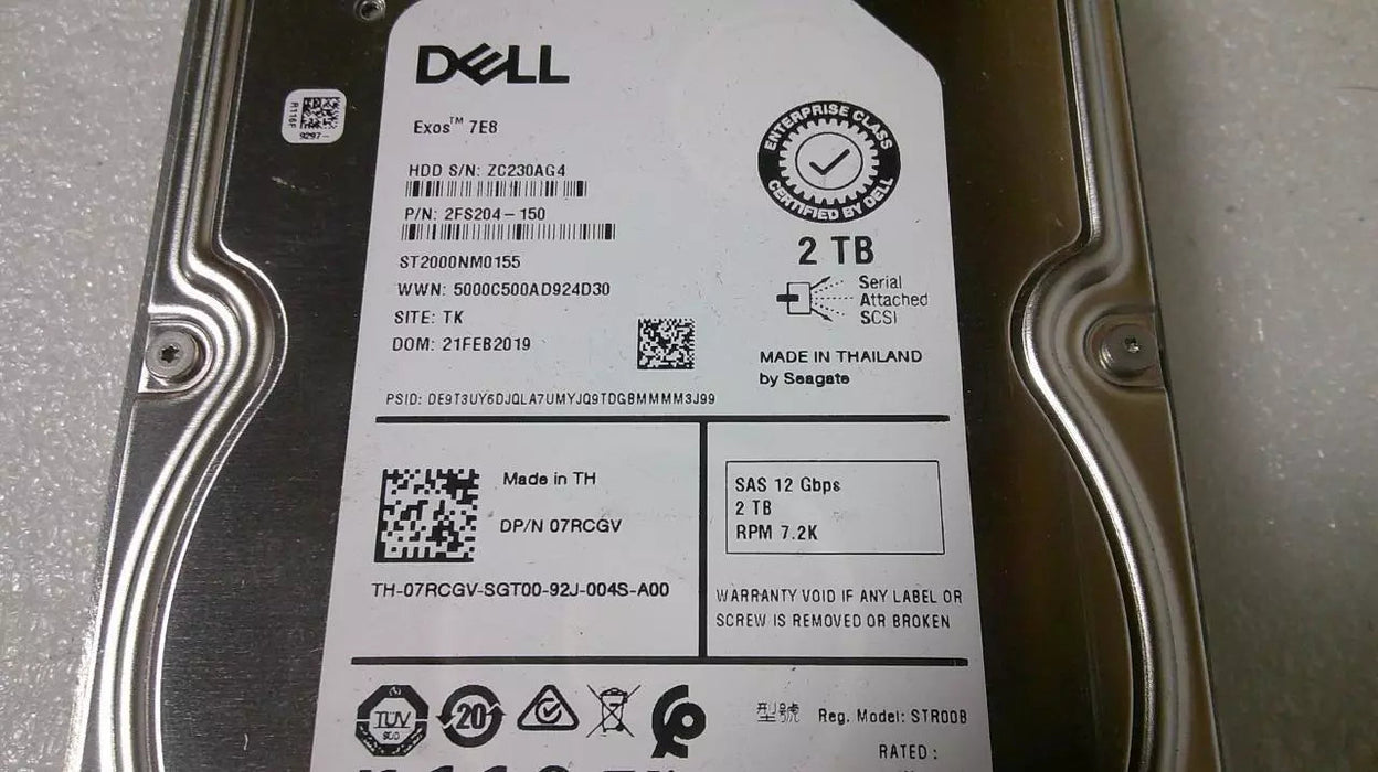 Dell ST2000NM0155 2 TB 2000GB 3.5" SAS Internal Server Drive HDD 07RCGV Dell