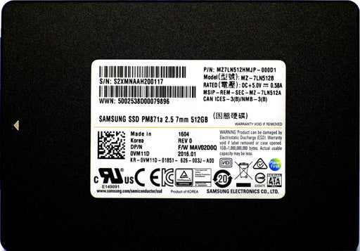 Dell Samsung PM871a 512GB MLC SATA 6Gbps 2.5'' Solid State Drive SSD (MZ-7LN512B)