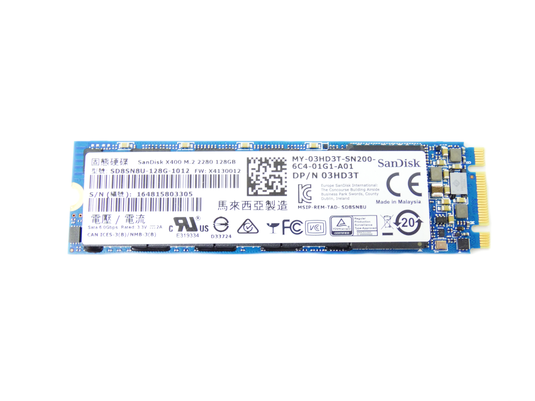 Dell SanDisk X400 128GB M.2 2280 SATA SSD Solid State Drive (3HD3T)