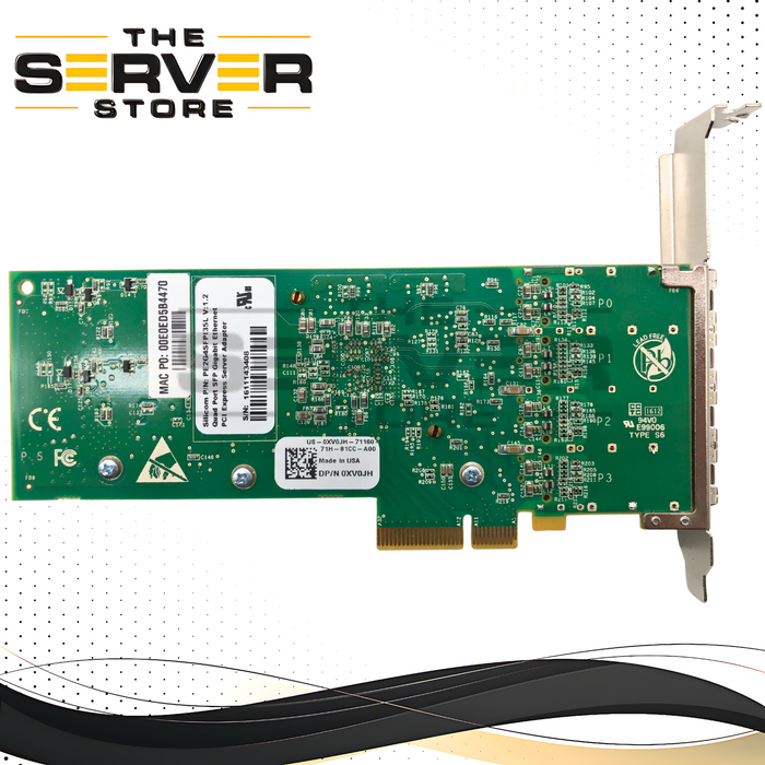 Dell Silicom Quad-Port 1GbE SFP PCIe Server Adapter with High Profile Bracket. Based on Intel i350 Controller. Dell P/N: XV0JH, 0XV0JH.