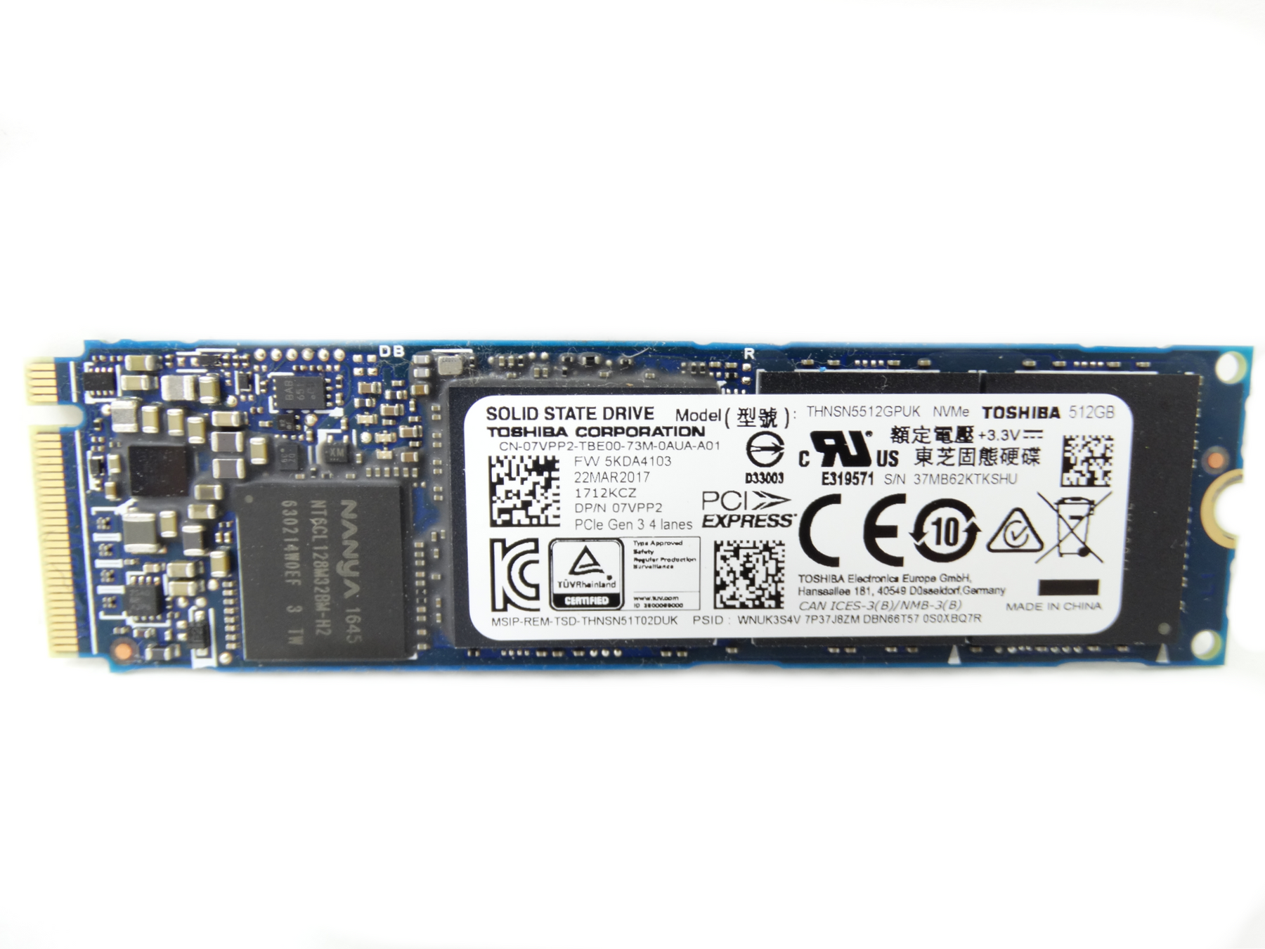 Dell Toshiba M.2 2280 512GB Laptop SSD Solid State Drive (7VPP2)