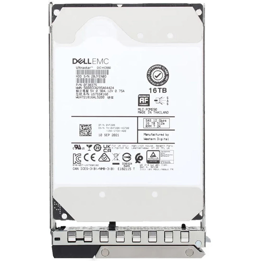 Dell VF206 16TB 7.2K RPM SAS 12Gbps 512e 3.5inch Hot-Plug Hard Drive with Kit | USED
