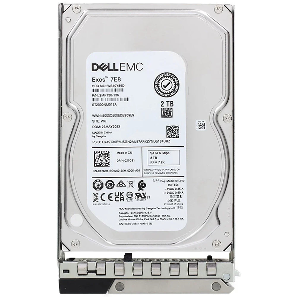 Dell X7C91 2TB 7.2K SATA 6Gbps 512n 3.5" Internal Hard Drive with Tray | USED