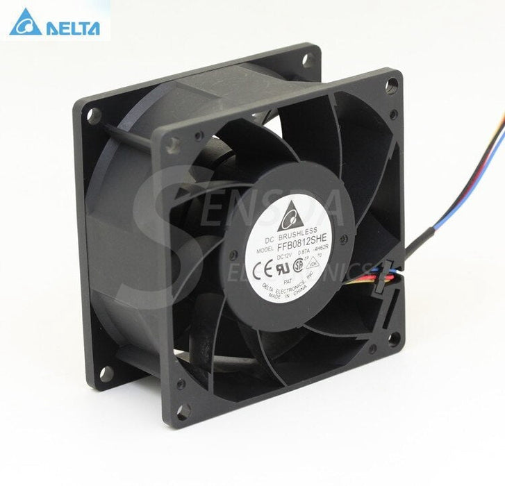 Delta FFB0812SHE 80x80x38mm 12V DC 0.87A 3-Wire Axial Cooling Fan