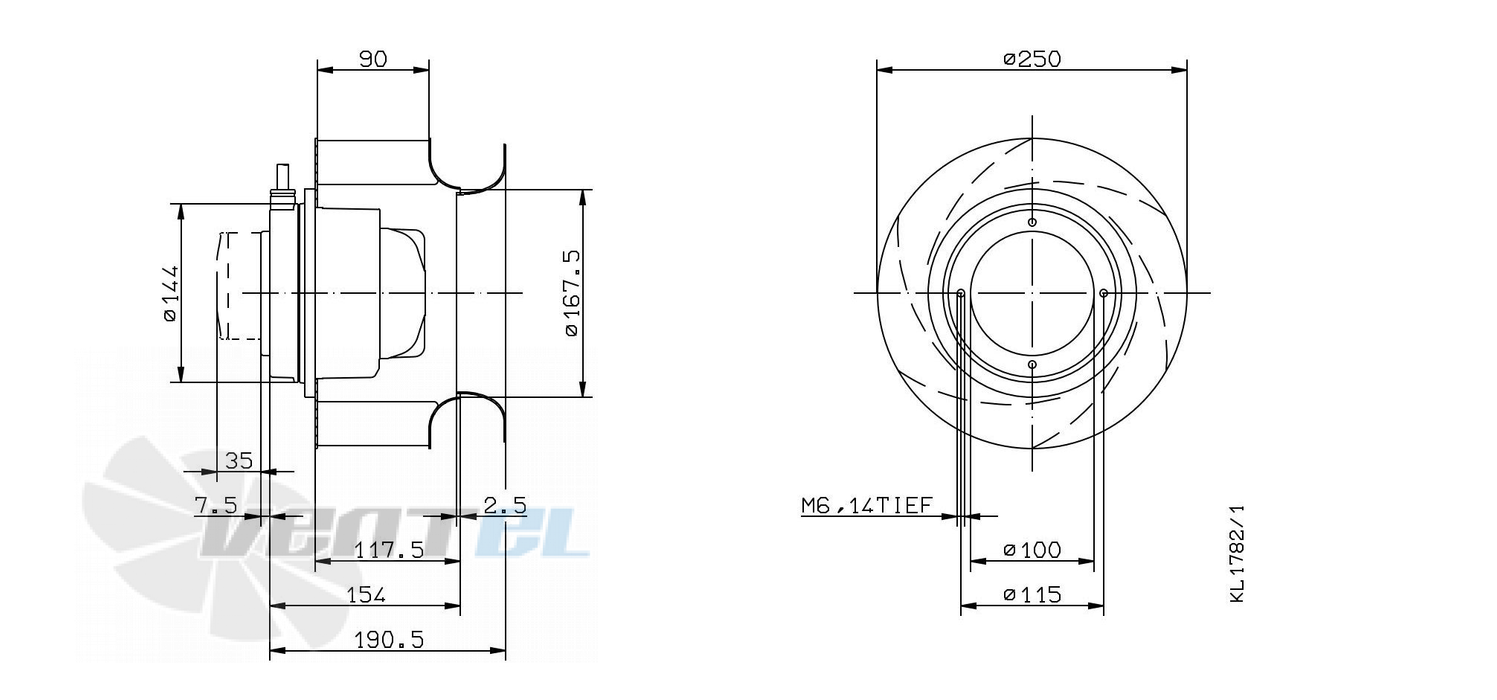RH25M-2EK.3B.1R ZIEHL-ABEGG centrifugal fan  1-230V 50HZ 2630RPM