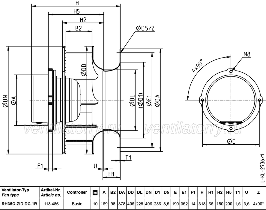 Brand new RH35C-ZID.DC.1R ZIEHL-ABEGG centrifugal fan 200-277V/380-480V 0.43kW 3.6-2.7A 2000RPM 50/60HZ