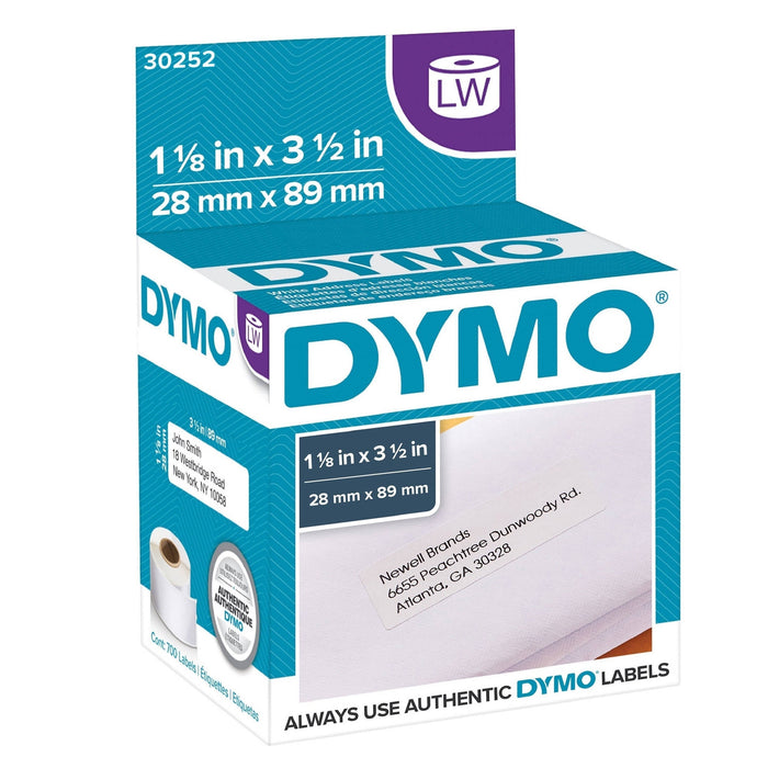 Dymo Address Labels - 350 Labels/Roll, 2 Rolls/Box Size: 1-1/8In X 3-1/2In - 30252