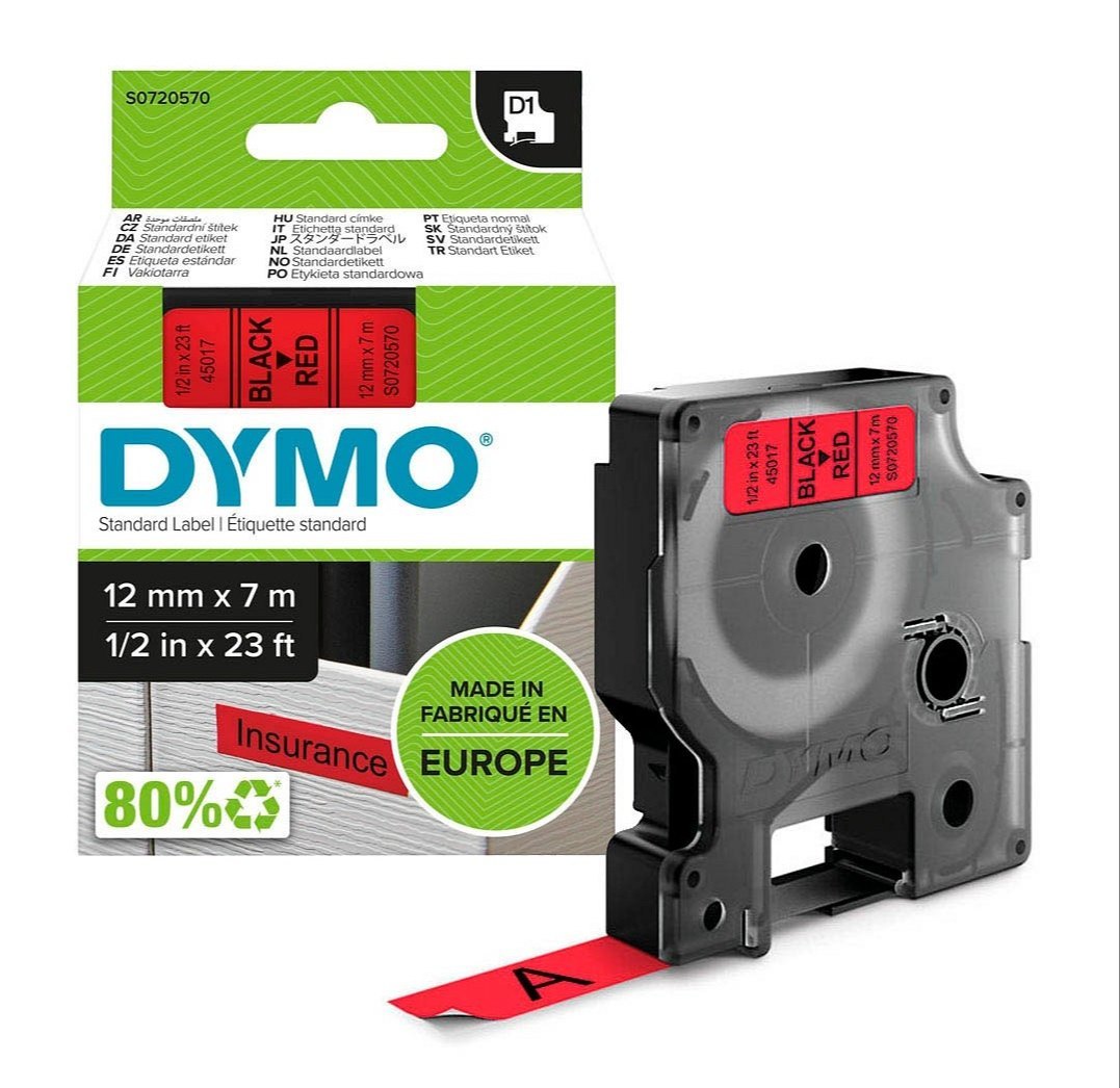 Dymo Dy D1 12Mmx7M 1/2X23 Bk/Rd Global - S0720570