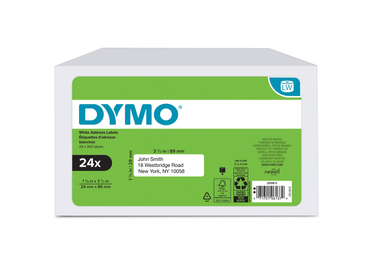 Dymo Dy Lw 1-1/8In X 3-1/2In Wht Adr 350Ct 24Pk (30252) - 2050813