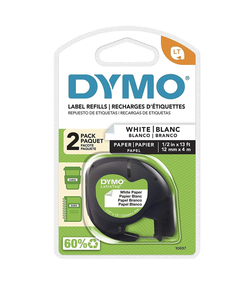 Dymo Dymo Letratag Paper Label 2 Pack White W Black Printing 1/2 X 13 - 10697