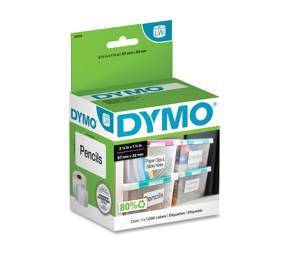 Dymo White 2-1/4In X 1-1/4In Labels. Size: 2-1/4In X 1-1/4In, 1000 Labels/Roll, 1 Rol - 30334