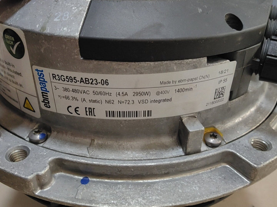 EBMPAPST R3G595-AB23-06 Centrifugal Fan | 400V 2.93kW High-Efficiency Cooling