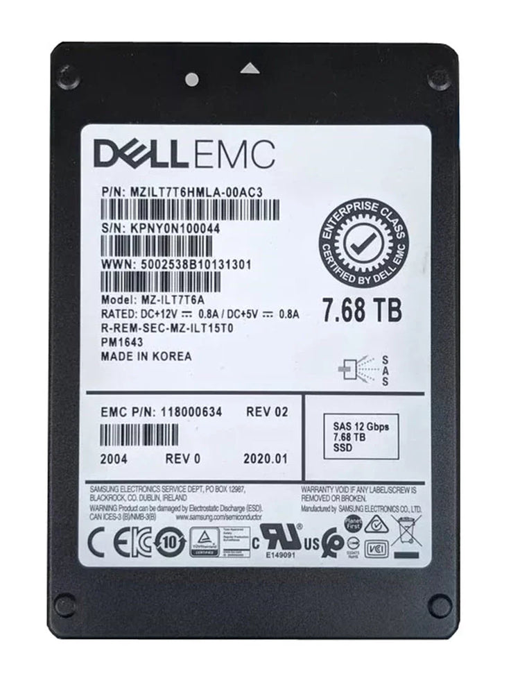 EMC 118000634 2.5" 7.68TB 12Gb/s SAS SSD | USED