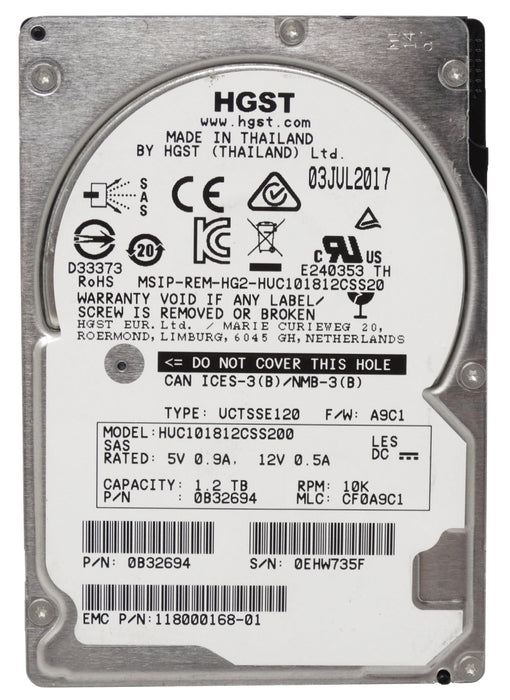 EMC 1.2TB 10K 12GB/s SAS 2.5'' HDD Hard Drive (118000168-01)