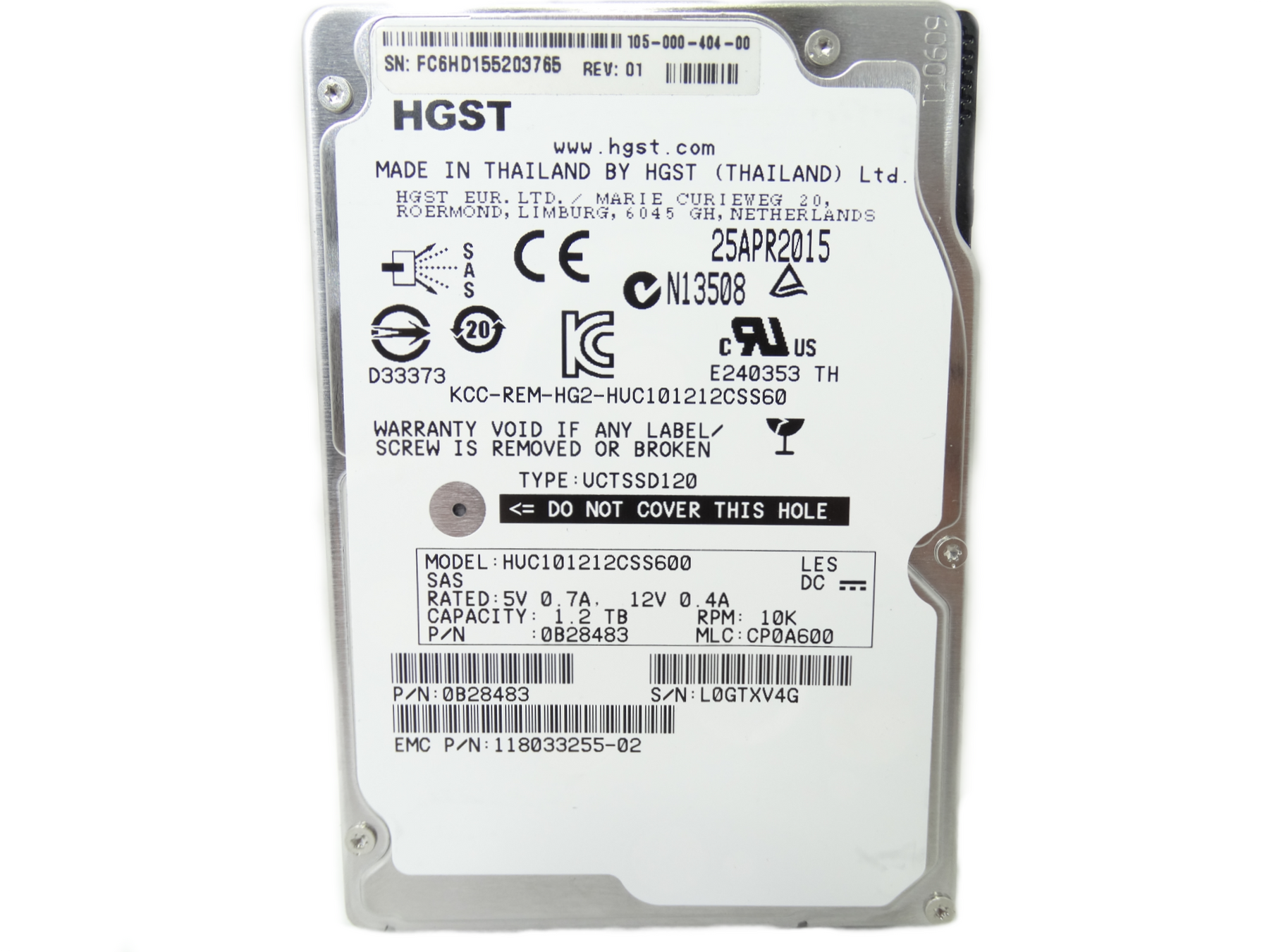 EMC 1.2TB 10K 6Gbps SAS 2.5'' HDD Hard Drive (0B28483)