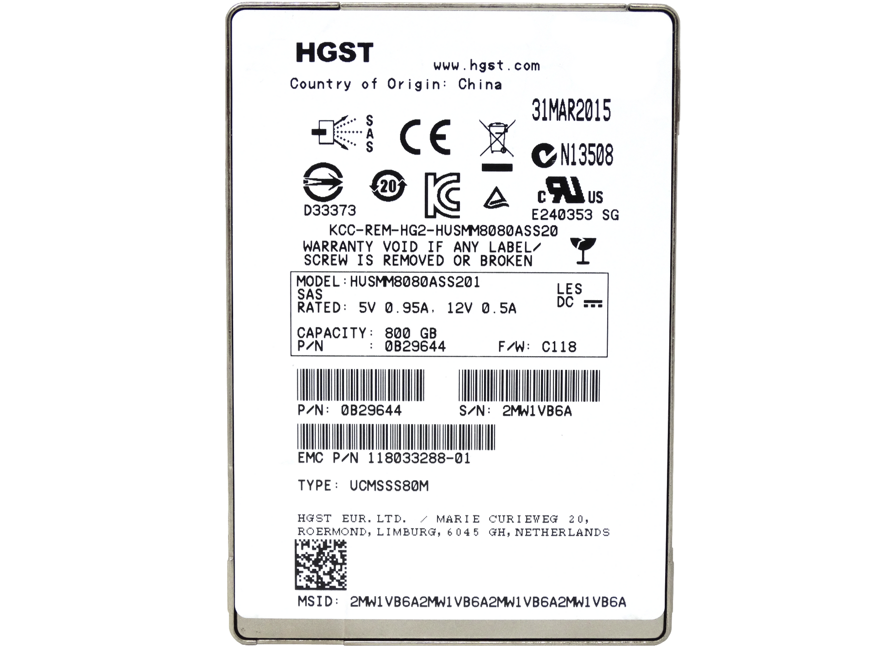 EMC 800Gb 12Gbps SAS 2.5'' Mlc Solid State Drive SSD (HUSMM8080ASS201)