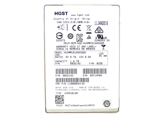 EMC / HGST 1.6TB 12Gbps 12G SAS 2.5'' SFF SSD Solid State Drive (118000043-01)