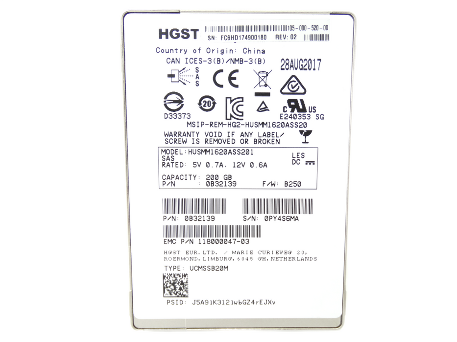 EMC HGST 200GB SAS 12G SFF 2.5'' SSD 118000047-03