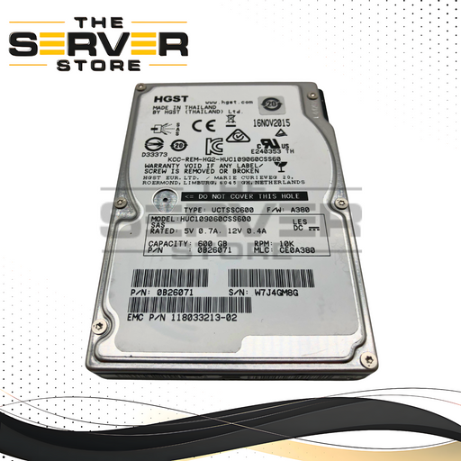 EMC HGST 600GB 10K 6Gb/s SAS 2.5 SFF Enterprise HDD HUC109060CSS600 118033213-02