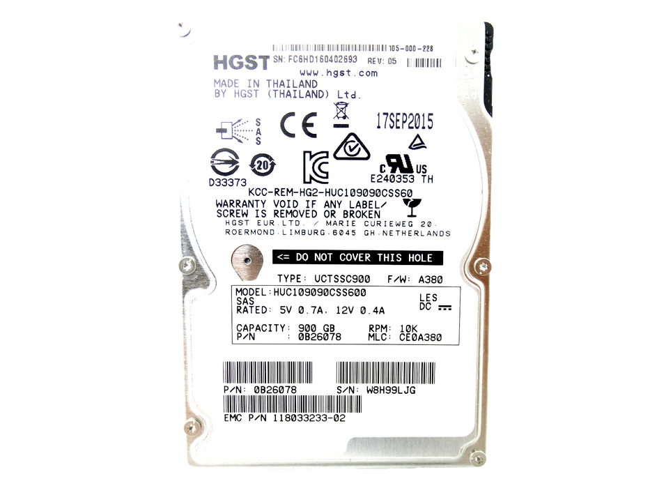 EMC HGST 900GB 10K 6GB/s SAS 2.5'' HDD Hard Drive (0B26078)