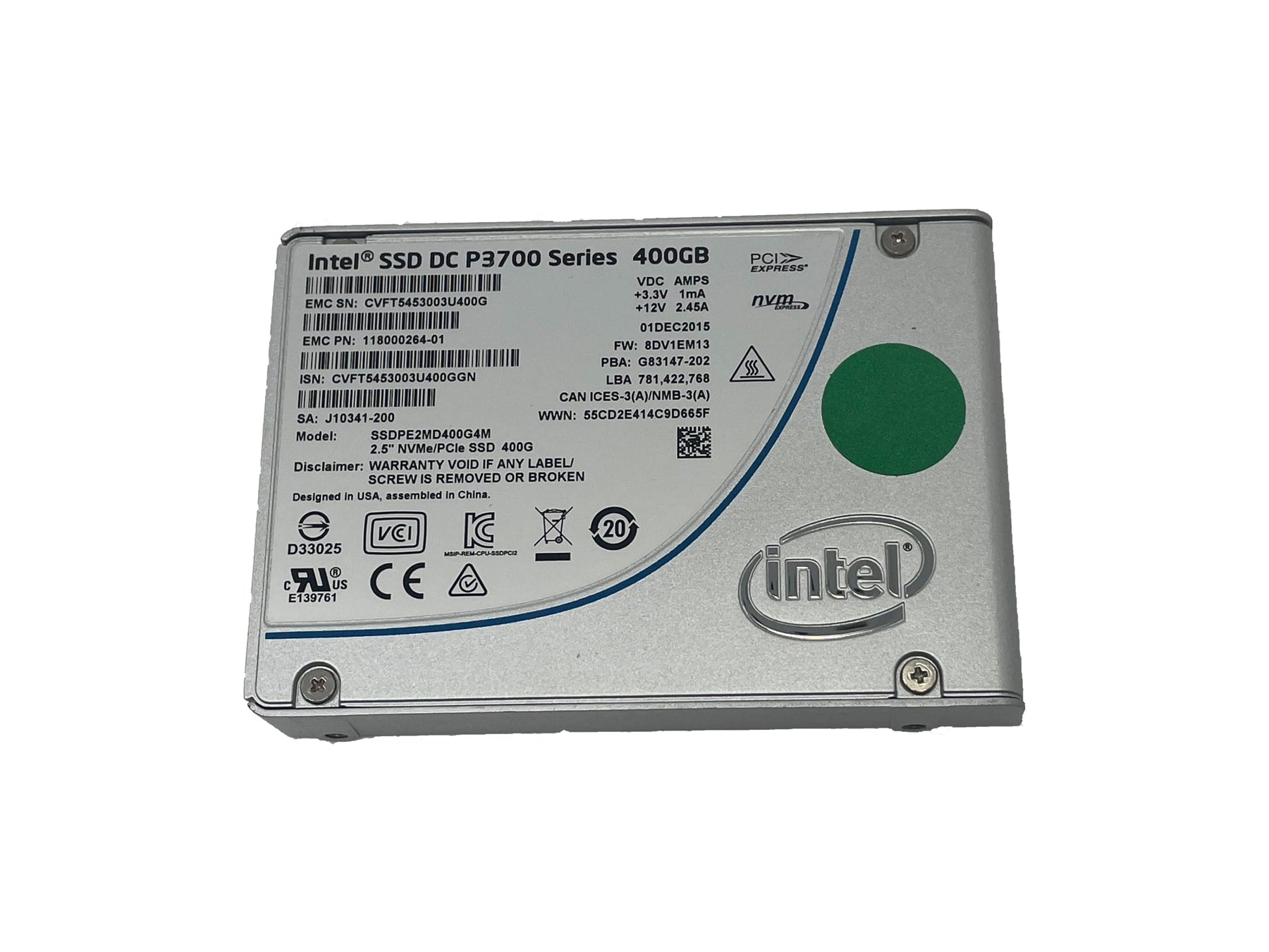 EMC Intel DC P3700 Series 400GB 2.5'' NVME / PCI-E SSD (118000264-01)