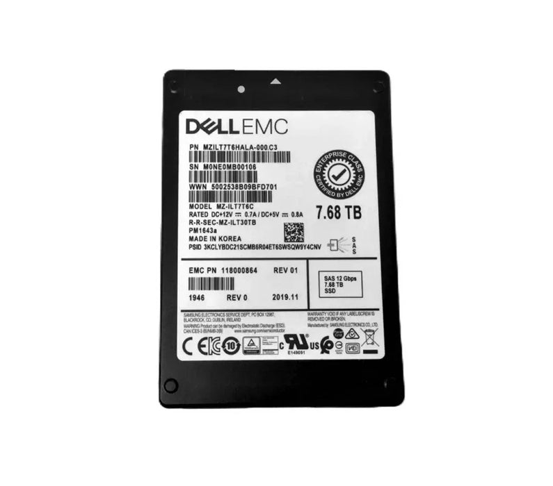 EMC PM1643a 118000864 Read Intensive SSD 7.68 TB SAS 12Gb/s | USED