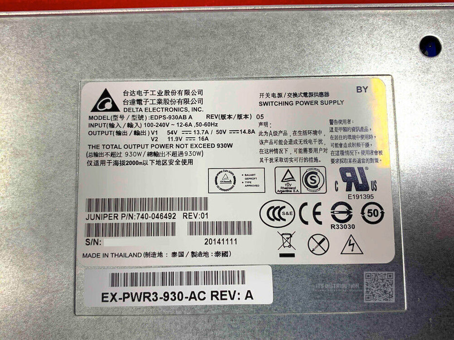 EX-PWR3-930-AC I Juniper Networks 930W AC PoE+ Power Supply EX4200