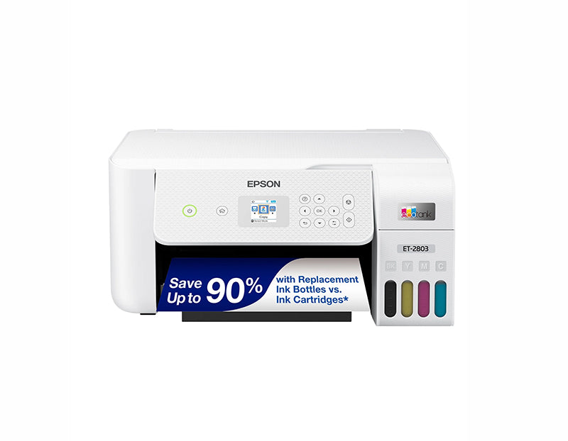 Epson EcoTank ET-2803 5760 x 1440 dpi 5 ppm USB, Wi-Fi 1.44-inch LCD Display Desktop Cartridge-Free SuperTank Color InkJet All-in-One Printer - C11CJ66203