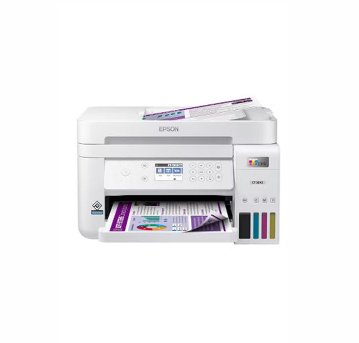 Epson EcoTank ET-3843 5760 x 1440 dpi 4.5 ppm USB, Ethernet, Wi-Fi Automatic Duplex Printing 2.4-inch LCD Display Desktop Cartridge-Free SuperTank Color InkJet All-in-One Printer - C11CJ61205