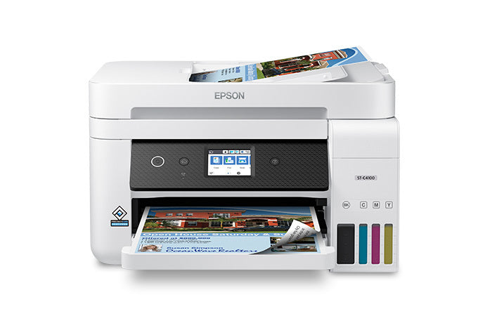 Epson WorkForce ST-C4100 4800 x 1200 dpi 15.5 ppm USB, Ethernet, Wi-Fi Automatic Duplex Printing 2.4-inch Touch Screen LCD Display Desktop Supertank Color InkJet Multifunction Printer - C11CJ60203