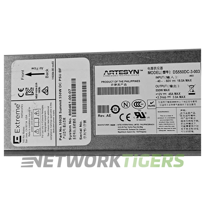 Extreme 10928 X670-G2 Series 550W DC Back-to-Front airflow Switch Power Supply