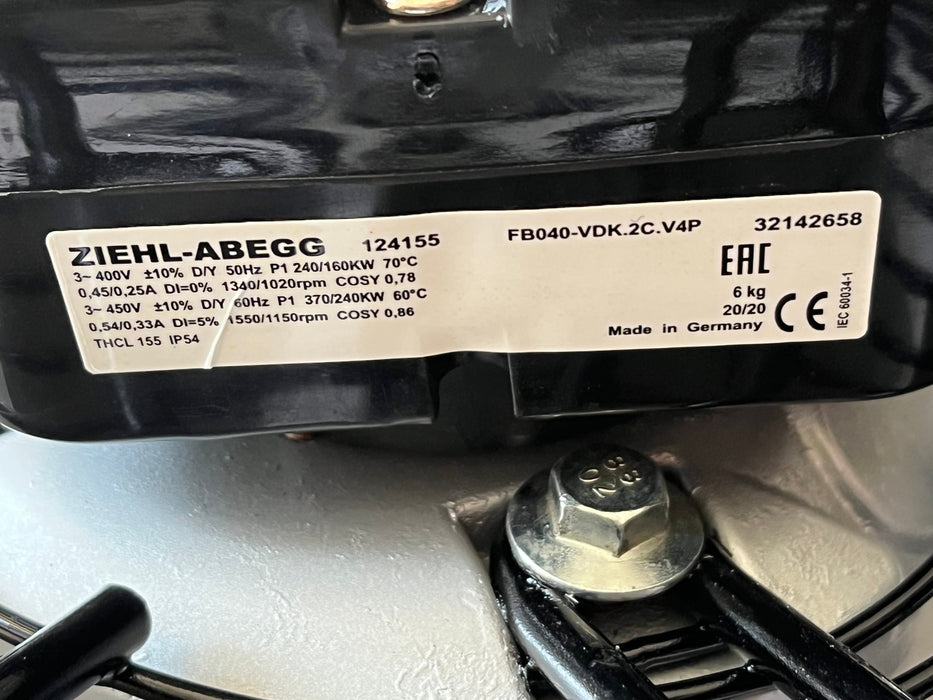 FB040-VDK.2C.V4P ZIEHL-ABEGG Axial Fan 3~400V 0.37/0.16kW 0.25/0.54A 1020/1550rpm