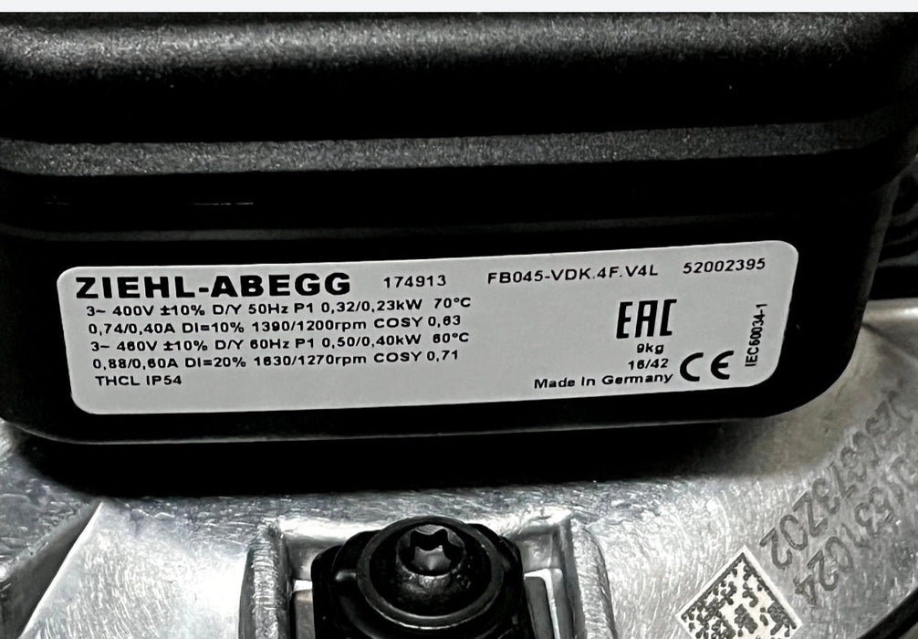 FB045-VDK.4F.V4L ZIEHL-ABEGG Axial Fan 3/400-460V | 1200/1630RPM 0.23/0.50kW 0.40/0.88A