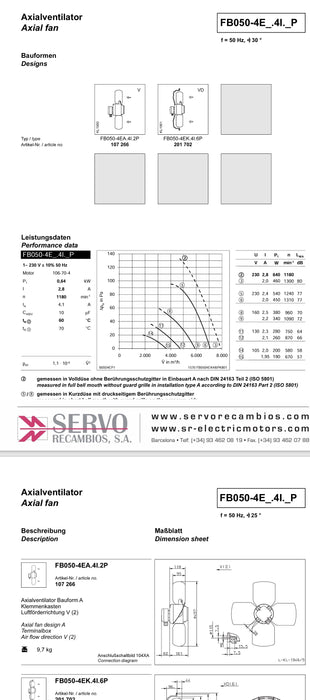 FB050-4EK.4I.6P ZIEHL-ABEGG Axial Fan 230V 3.2/2.8kW 0.72/0.64A 1300/1108rpm