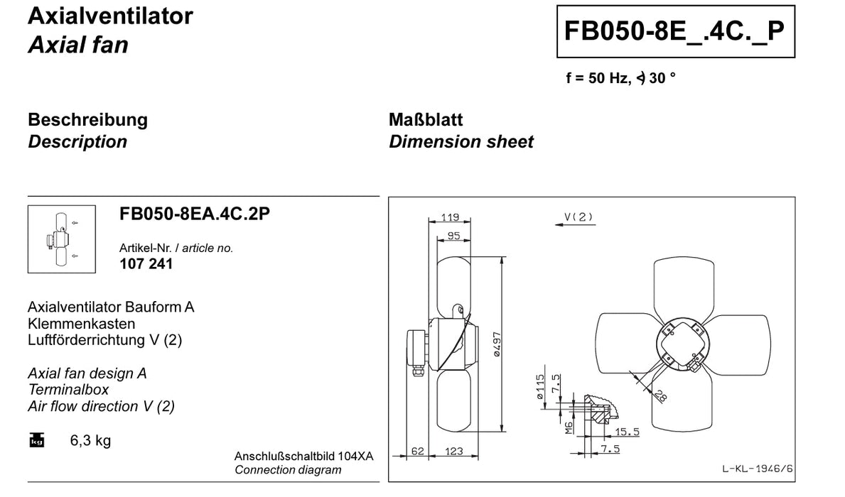 FB050-8EA.4C.2P ZIEHL-ABEGG Axial Fan 230V 0.15kW 0.66A 670rpm