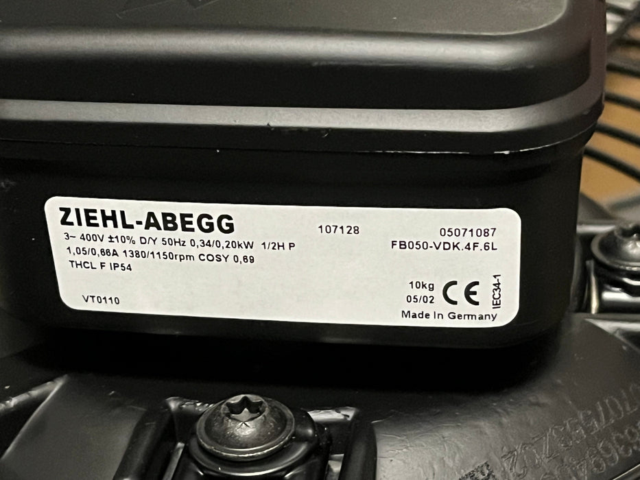 FB050-VDK.4F.6L ZIEHL-ABEGG Axial Fan | 3~400V | 1380/1150RPM 0.34/0.20kW 1.05/0.66A