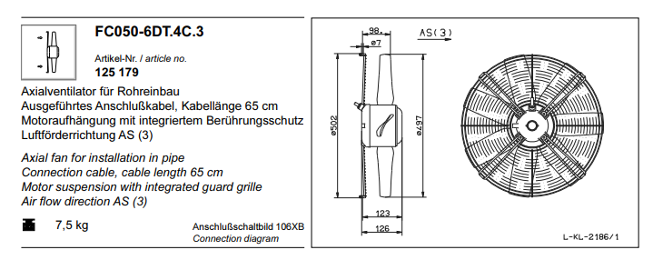 FC045.6DT.4C.3 ZIEHL-ABEGG Axial Fan 300~400V 0.125 kW 0.35A 940 rpm