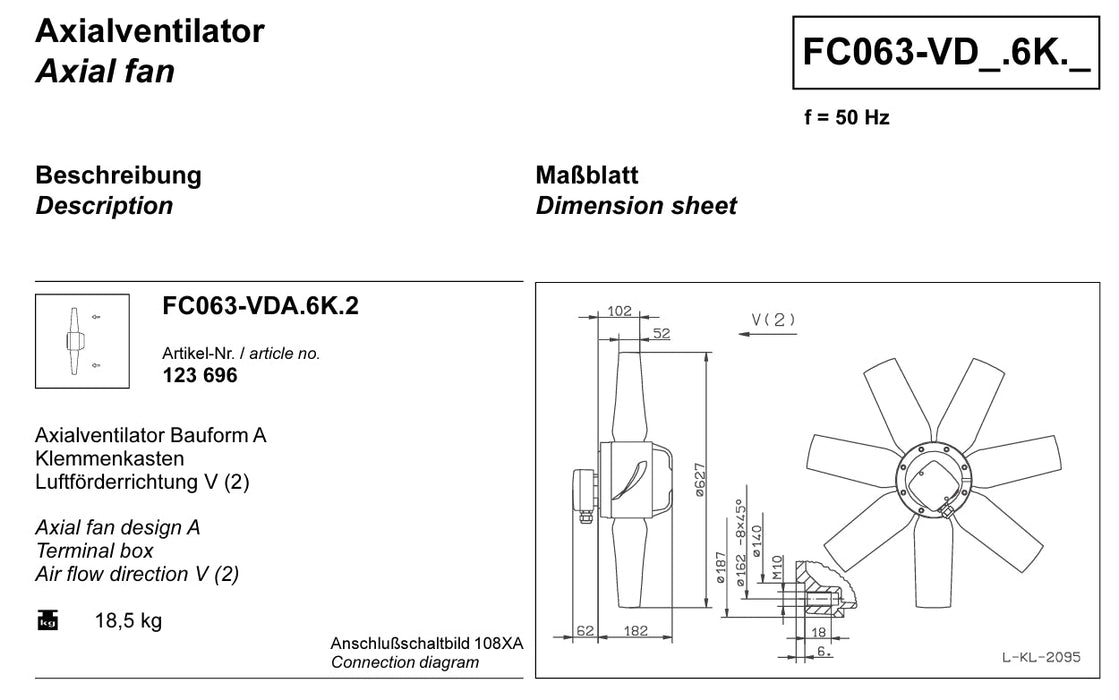 FC063-VDA.6K.2 ZIEHL-ABEGG Axial Fan 3-400V 1.9/1.35KW 3.2/2.2A 1340/1070 rpm