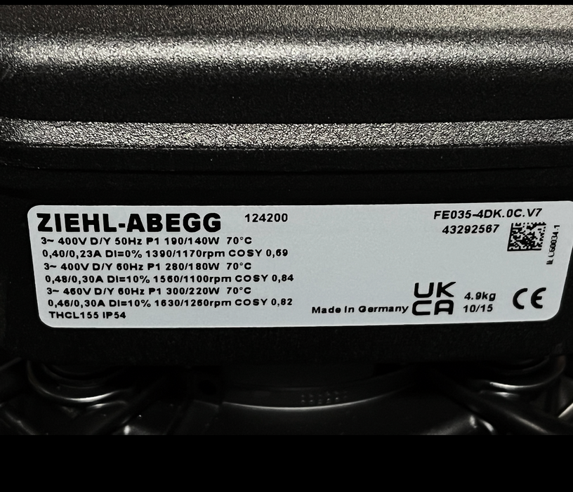 FE035-4DK.0C.V7 ZIEHL-ABEGG Axial Fan 0.26kW 3-460V 0.34A 1560rpm